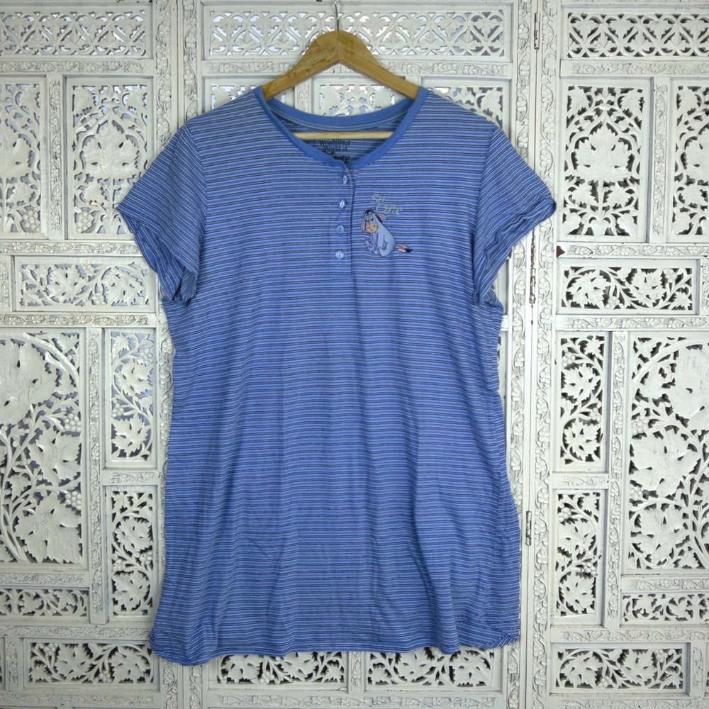 Wonderful World Of Disney Blue Striped Eeyore Winnie The Pooh‎ Henley Shirt XL